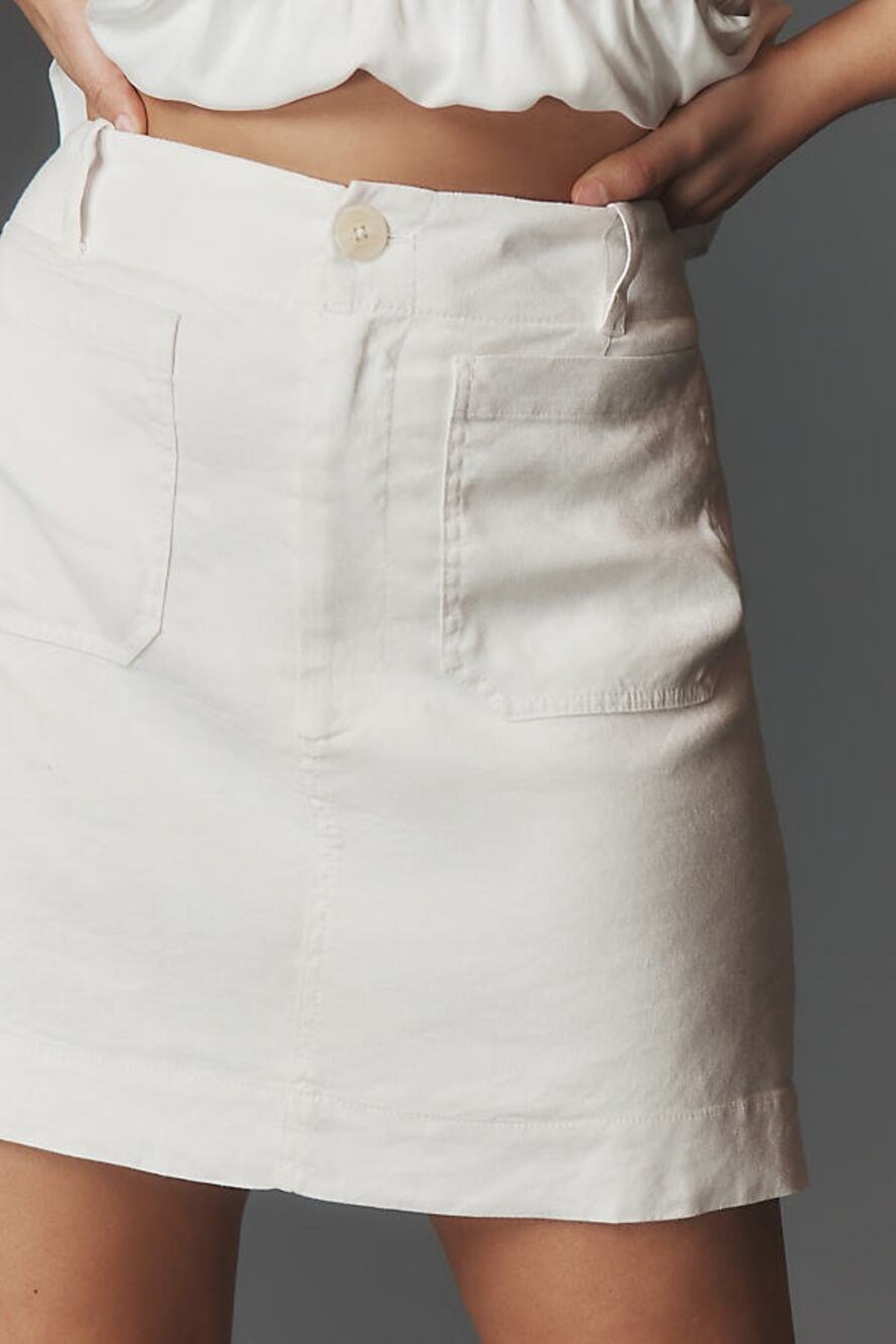 Maeve Anthropologie Collette Linen Blend Mini Skirt White XL High Rise Stretch